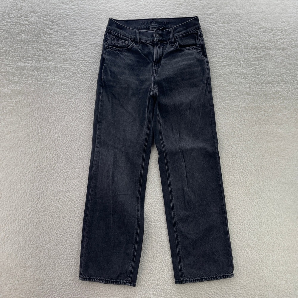 American Eagle Jeans Women 00 Black Denim Stovepipe Mid Rise Boho Y2K MInimalist